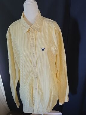 American Eagle Outfitters Pale Yellow Striped Button-Down Shirt